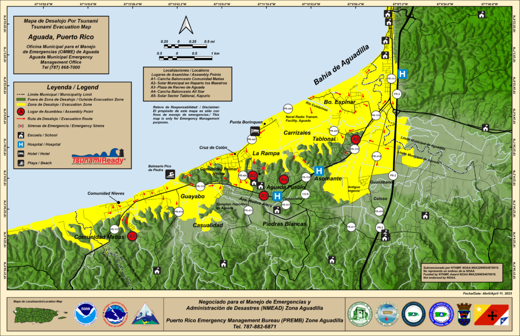 Información de emergencia ruta de evacuación en caso de tsunami