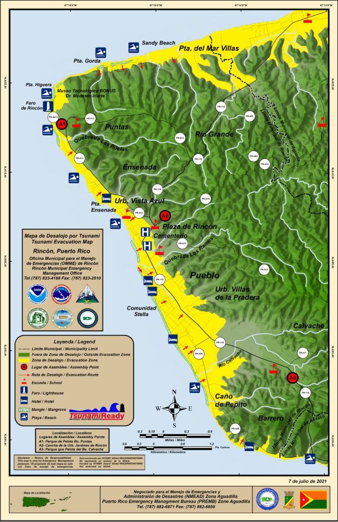 Información de emergencia ruta de evacuación en caso de tsunami